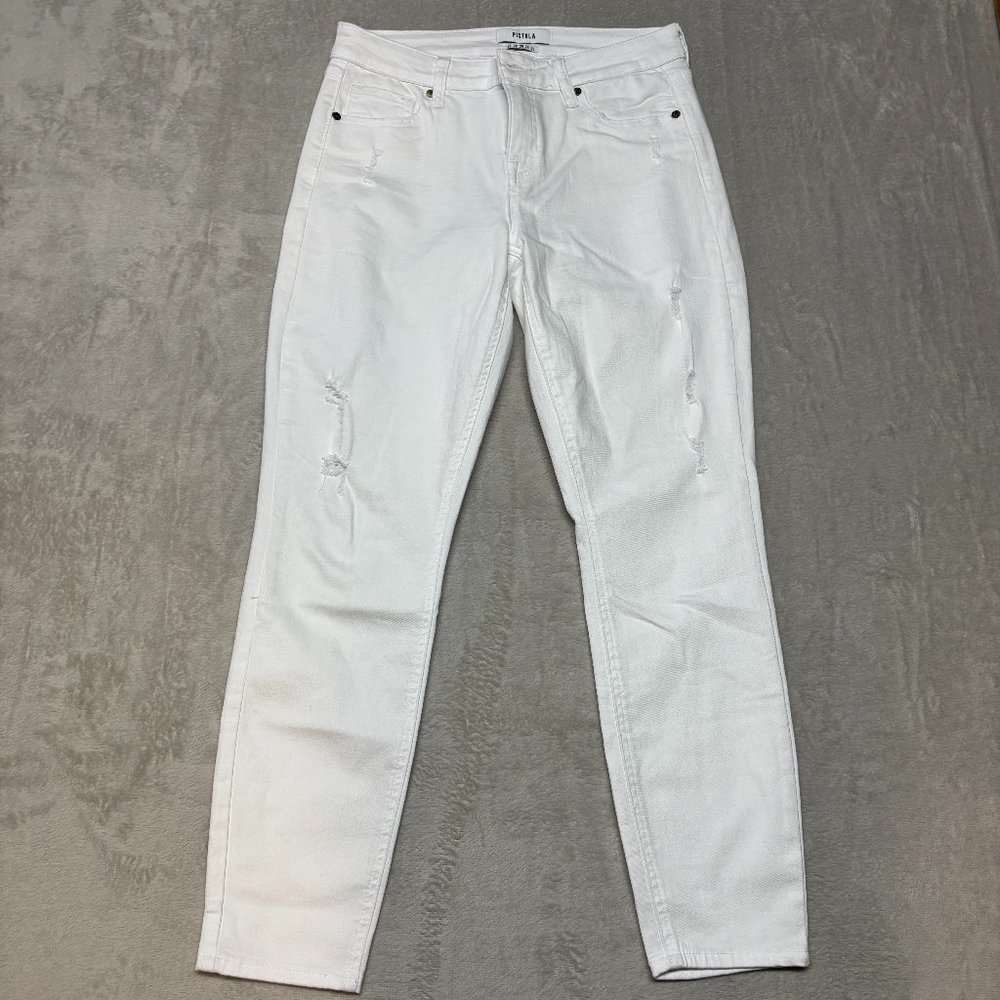 Pistola Jeans Womens 28‎ White Jennifer Skinny Lightly Distressed Ankle Stretch